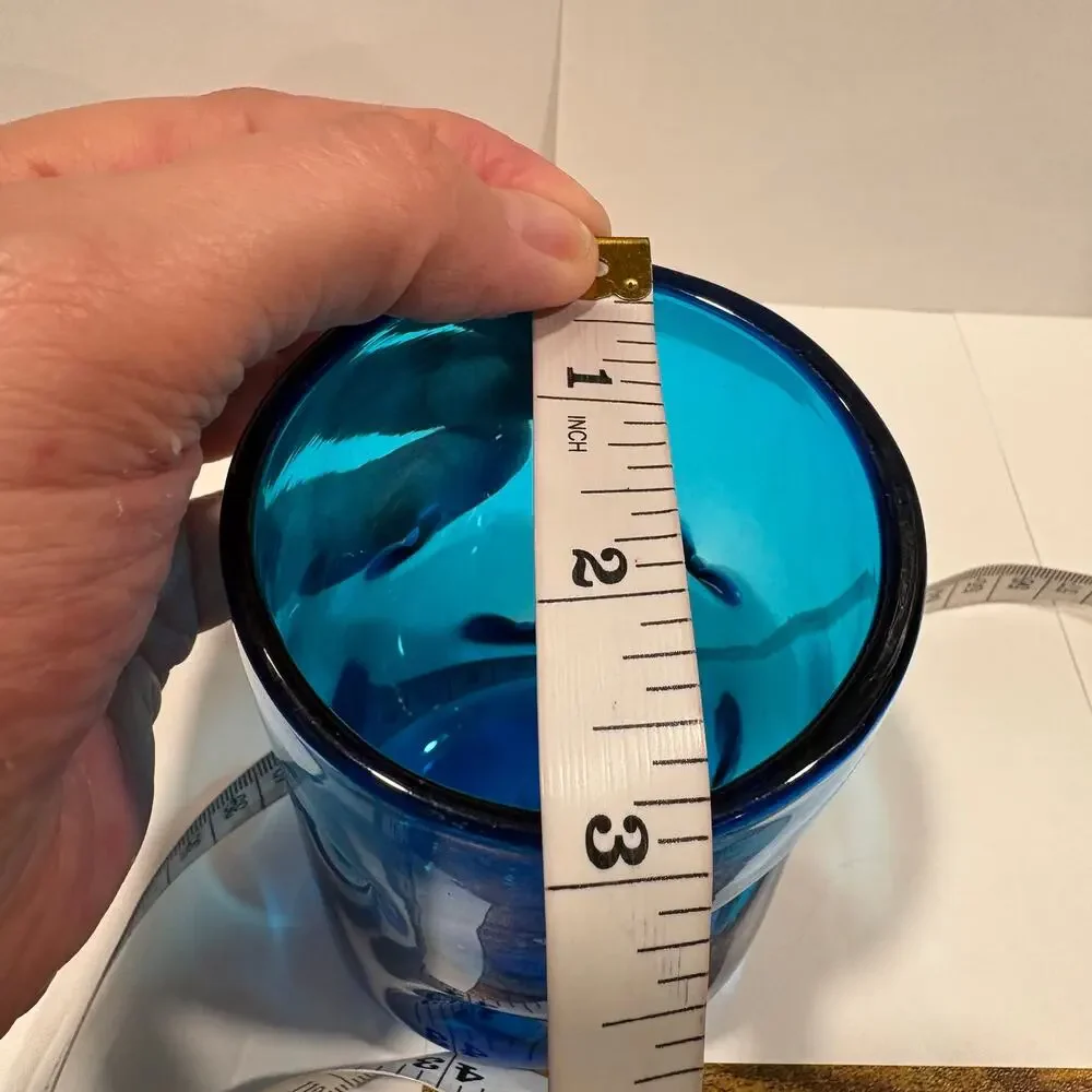 Set of 3 Blenko Tumbler Drinking Glasses Turquoise Blue Pinched Dimpled 4.5 Inch